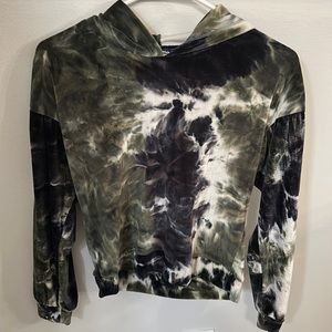 Velour Hoodie - black/olive tie die